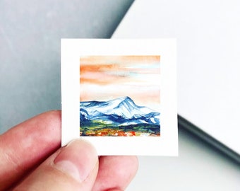 Mini 1" Mount Elbert Colorado Print Tiny Watercolor Mountain Peak  Art PRINT