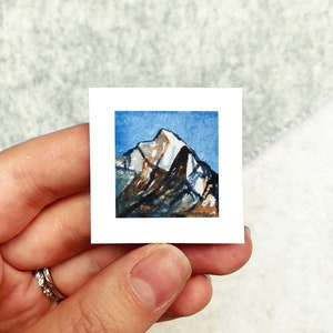 Mini 1&quot; Snowy Mountain Winter Scene Christmas Holiday Ornament Print Tiny Watercolor  Art PRINT