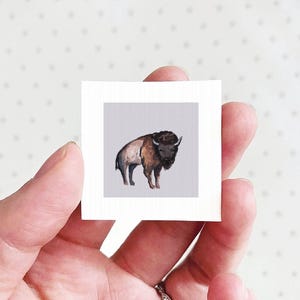 Miniature Bison Buffalo Art PRINT - Tiny Watercolor 1-Inch Mini Animal Wall Decor