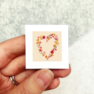 Mini 1" Floral Heart Valentine's Day Love Flowers Print Tiny Watercolor  Art PRINT