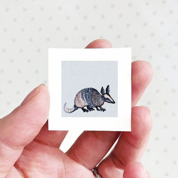 Mini 1" Armadillo Animal Print Tiny Watercolor  Art PRINT