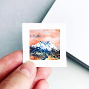 Miniature Mount Saint Helens Art PRINT - Tiny Watercolor Washington Mountain Peak 1-Inch Mini Wall Decor