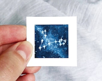 Mini 1" Pisces Zodiac Constellation Print Tiny Watercolor  Art PRINT