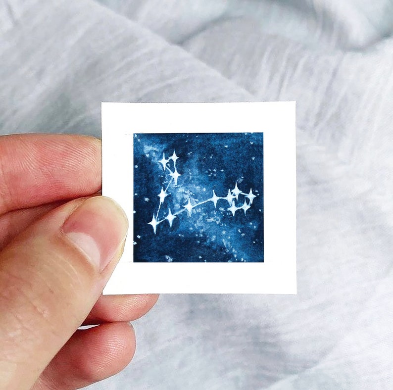 Mini 1 Pisces Zodiac Constellation Print Tiny Watercolor Art PRINT image 1