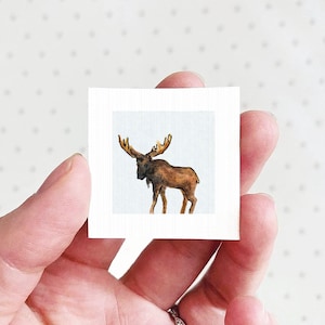 Miniature Moose Art PRINT - Tiny Watercolor 1-Inch Mini Animal Wall Decor