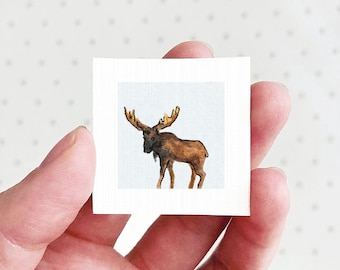 Miniature Moose Art PRINT - Tiny Watercolor 1-Inch Mini Animal Wall Decor
