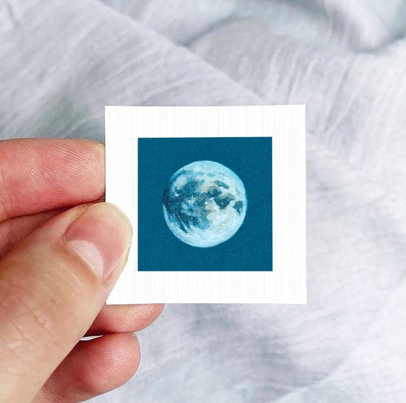 Miniature Full Moon Art PRINT - Tiny Watercolor 1-Inch Mini Galaxy Wall Decor