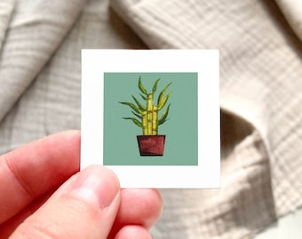 Mini 1" Bamboo Houseplant, Lucky Bamboo Indoor Plants Botanical Watercolor  Tiny Art PRINT