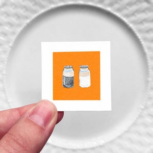 Mini 1" Salt and Pepper Food Kitchen Dining Room Decor Print Tiny Gouache  Art PRINT