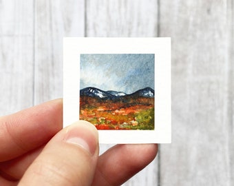 Mini 1" Mountain Valley Tiny Watercolor Landscape  Art PRINT