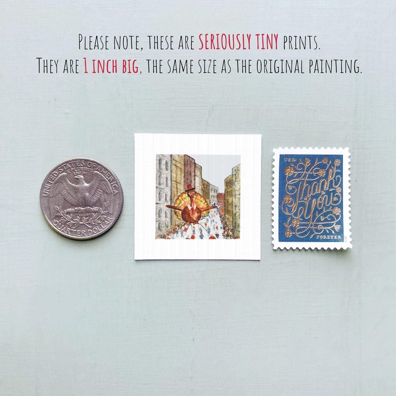 Miniature Thanksgiving Turkey Balloon – NYC Holiday Parade Tiny Watercolor Art PRINT Not Framed