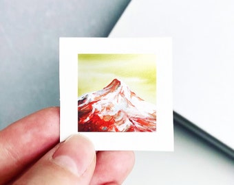 Mini 1" Mount Hood Oregon Print Tiny Watercolor Mountain Peak  Art PRINT