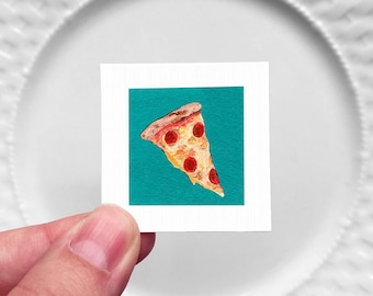 Miniature Pizza Pepperoni Cheese Food Art PRINT - Tiny 1-Inch Mini Kitchen Wall Decor