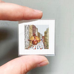 Miniature Thanksgiving Turkey Balloon – NYC Holiday Parade Tiny Watercolor Art PRINT Magnet Frame