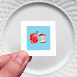 Miniature Apple Fruit Food Art PRINT - Tiny 1-Inch Mini Kitchen Wall Decor