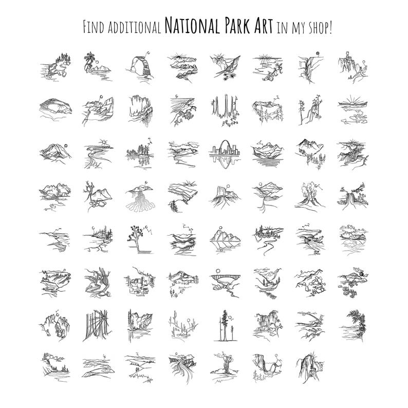 Miniature Grand Teton National Park Line Drawing PRINT - Mini Wall Art 画像 9