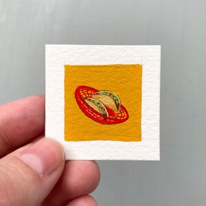 ORIGINAL Mini 1" Tacos Mexican Food Kitchen Dining Room Decor Print Tiny Gouache  Art ORIGINAL