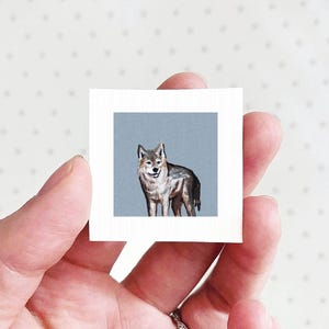 Miniature Wolf Art PRINT - Tiny Watercolor 1-Inch Mini Animal Wall Decor