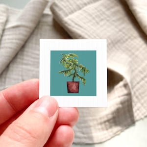 Miniature Norfolk Island Pine Art PRINT - Tiny Watercolor House Plants 1-Inch Mini Wall Decor