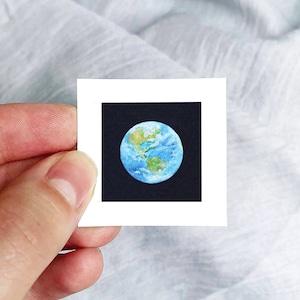 Mini 1&quot; Planet Earth Print Tiny Watercolor  Art PRINT