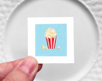 Mini 1" Popcorn Snack Food Kitchen Dining Room Decor Print Tiny Gouache  Art PRINT