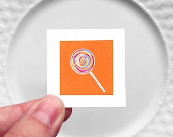 Mini 1" Lollipop Candy Sucker Food Kitchen Dining Room Decor Print Tiny Gouache  Art PRINT