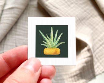 Miniature Aloe Vera Art PRINT - Tiny Watercolor House Plants 1-Inch Mini Wall Decor