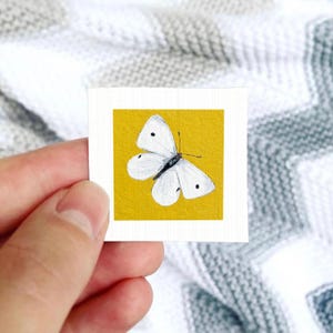 Miniature White Cabbage Butterfly Art PRINT - Tiny Gouache 1-Inch Mini Wall Decor