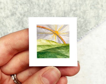 Mini 1" Rainbow Spring Rainy Day Saint Patrick's Day Leprechaun Print Tiny Watercolor  Art PRINT