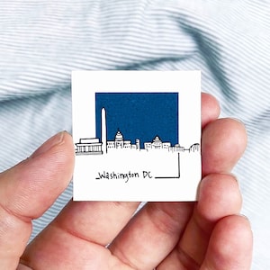 Mini Washington DC 1.5&quot; USA City Skyline Tiny Watercolor and Ink Art PRINT