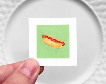 Miniature Hotdog Barbecue Food Art PRINT - Tiny 1-Inch Mini Kitchen Wall Decor