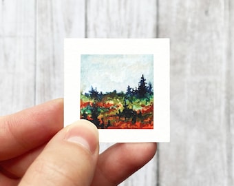 Mini 1" Pine Tree Forest Print Tiny Watercolor Landscape  Art PRINT