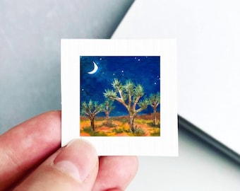 Miniature Joshua Tree Art PRINT - Tiny California Gouache 1-Inch Mini Wall Decor