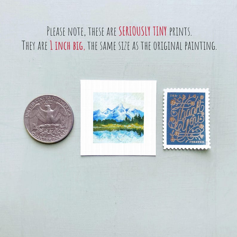 Miniature Grand Tetons National Park Wyoming Art PRINT - Tiny Gouache 1-Inch Mini Wall Decor Not Framed