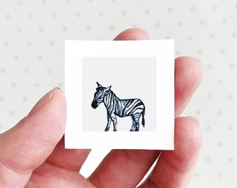 Mini 1" Zebra Animal Print Tiny Watercolor  Art PRINT