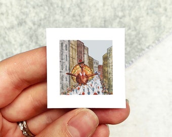 Mini 1" Thanksgiving Parade Macy's Day Turkey Balloon New York NYC Broadway l Print Tiny Watercolor  Art PRINT