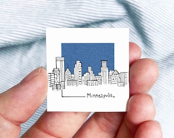 Mini Minneapolis, Minnesota 1.5" USA City Skyline Tiny Watercolor and Ink Art PRINT