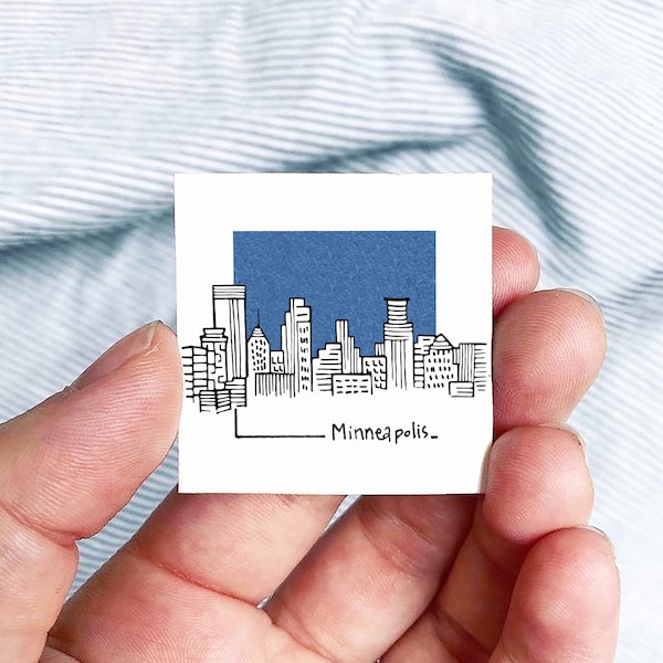 Mini Minneapolis, Minnesota 1.5" USA City Skyline Tiny Watercolor and Ink Art PRINT