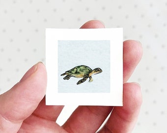 Mini 1" Sea Turtle Animal Print Tiny Watercolor  Art PRINT