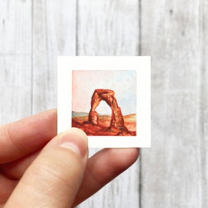 Mini 1" Delicate Arch Arches National Park Tiny Watercolor Landscape  Art PRINT