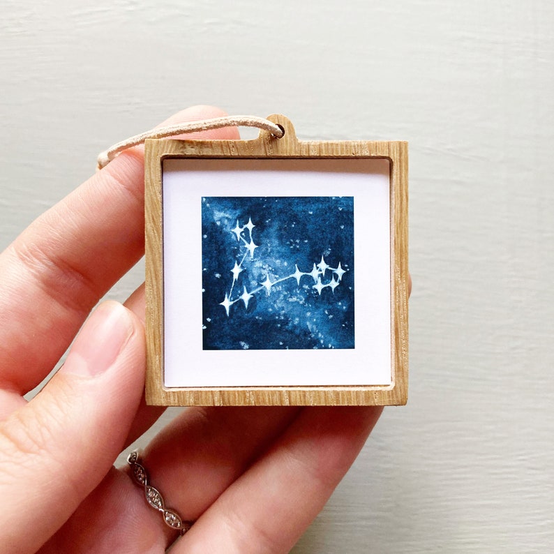 Mini 1 Pisces Zodiac Constellation Print Tiny Watercolor Art PRINT Dangling Frame