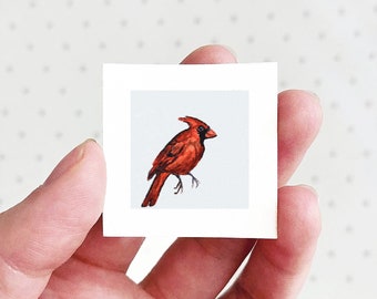 Mini 1" Cardinal Bird Animal Print Tiny Watercolor  Art PRINT