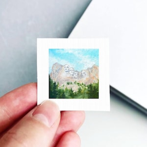 Miniature Mount Rushmore South Dakota Art PRINT - Tiny Gouache 1-Inch Mini Wall Decor