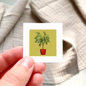 Miniature Ficus Tree Art PRINT - Tiny Watercolor Benjamina Fig House Plants 1-Inch Mini Wall Decor