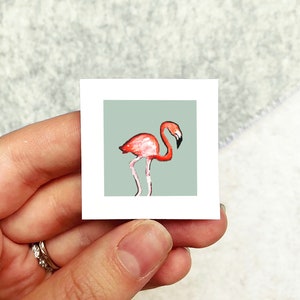 Mini 1" Pink Flamingo Valentine's Day Love Bird Print Tiny Watercolor  Art PRINT