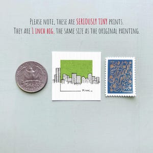 Miniature Miami, Florida Skyline Art PRINT - Tiny City Watercolor 1.5-Inch Mini Wall Decor Not Framed
