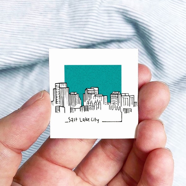 Mini Salt Lake City, Utah 1.5" USA City Skyline Tiny Watercolor and Ink Art PRINT