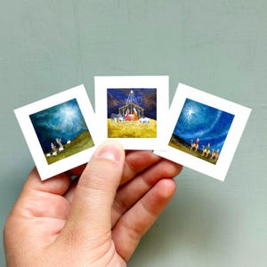 Miniature Nativity, Wise Men, and Shepherds Art Print Set of 3 - Tiny 1-Inch Mini Wall Decor