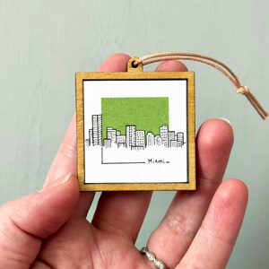 Miniature Miami, Florida Skyline Art PRINT - Tiny City Watercolor 1.5-Inch Mini Wall Decor Dangling Frame