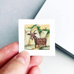 Miniature Spokane Garbage Goat Riverfront Park Art PRINT - Tiny Gouache 1-Inch Mini Wall Decor
